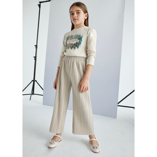 Girl Pleated Trousers, Beige - Pants - 4