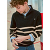 Striped Zip-Neck Sweater For Boys, Navy - Sweaters - 3
