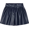 Girl Faux Leather Shorts, Navy - Shorts - 1 - thumbnail