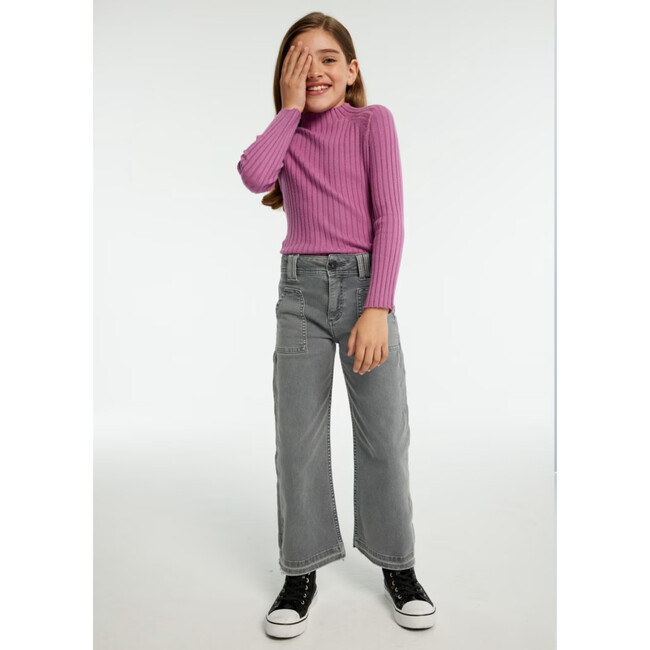 Girl Flared Twill Trousers, Grey - Pants - 3