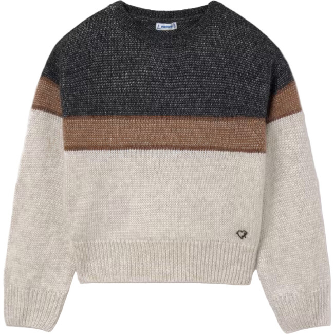 Girl Color Block Sweater, Beige
