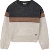 Girl Color Block Sweater, Beige - Sweaters - 1 - thumbnail