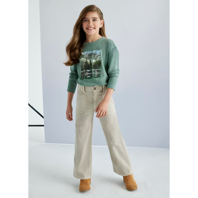 Girl Flared Twill Pants, Grey - Pants - 3