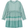 Girl Chiffon Print Pleated Dress, Green - Dresses - 1 - thumbnail