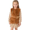 Girl Faux Fur Vest with Belt, Brown - Vests - 2 - thumbnail
