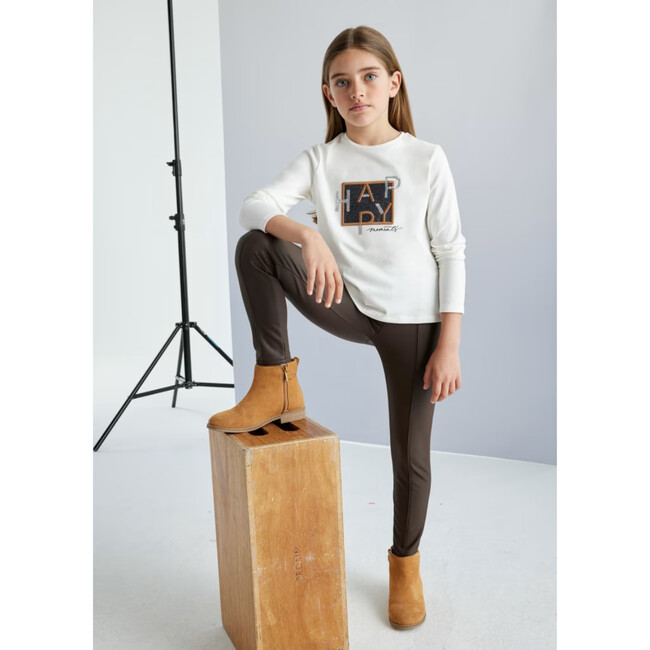 Girl Faux Leather Leggings, Brown - Leggings - 5