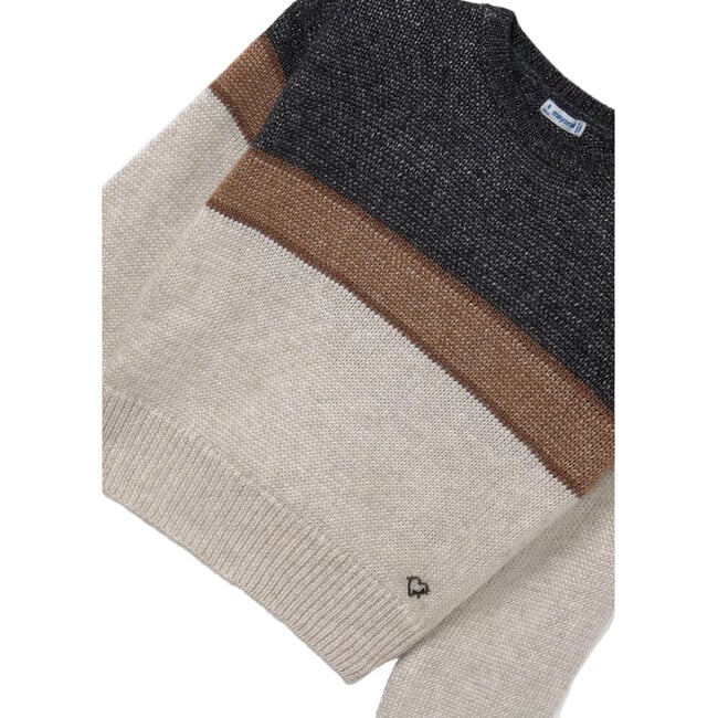 Girl Color Block Sweater, Beige - Sweaters - 2