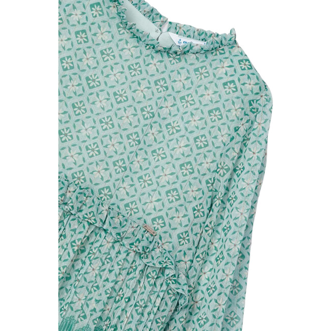 Girl Chiffon Print Pleated Dress, Green - Dresses - 2
