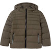 Boys' Quilted Coat With Reflective Details, Brown - Coats - 1 - thumbnail