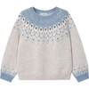 Girl Jacquard Border Sweater, White - Sweaters - 1 - thumbnail
