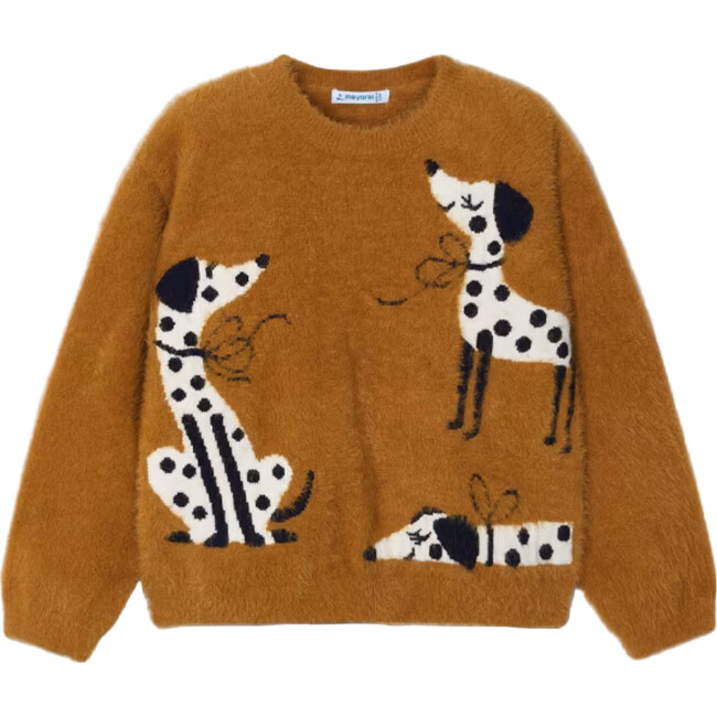 Girl Intarsia Puppy Sweater, Orange