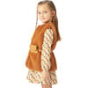 Girl Faux Fur Vest with Belt, Brown - Vests - 4 - thumbnail