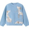 Girl Intarsia Puppy Sweater, Blue - Sweaters - 1 - thumbnail