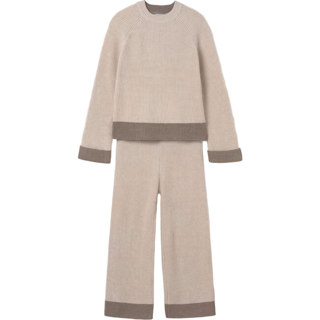 Girl Jumper and Trousers Tricot Set, Beige