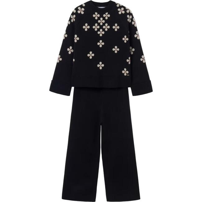 Girl Knit Sweater and Pants Set, Black