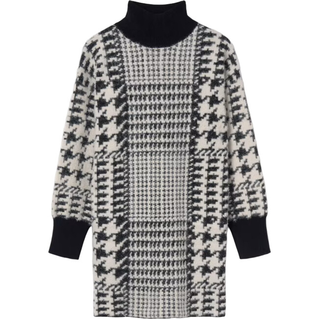 Girl Houndstooth Knit Dress, Black