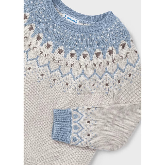 Girl Jacquard Border Sweater, White - Sweaters - 2
