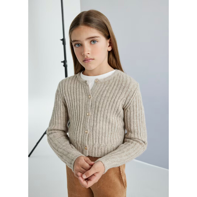 Girl Knit Cardigan, Beige - Sweaters - 3