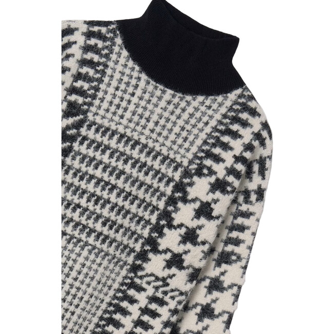 Girl Houndstooth Knit Dress, Black - Dresses - 2