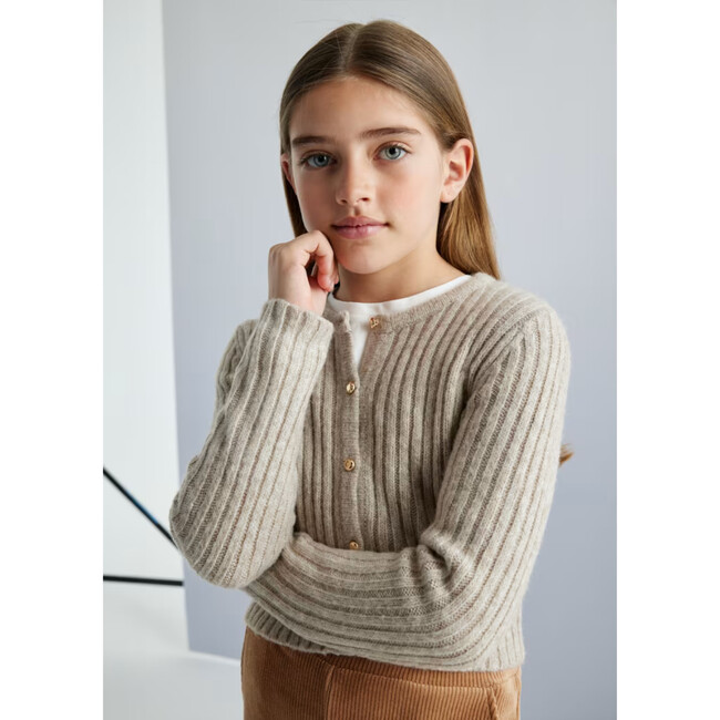 Girl Knit Cardigan, Beige - Sweaters - 4