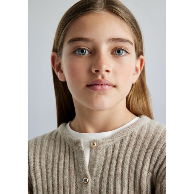 Girl Knit Cardigan, Beige - Sweaters - 5