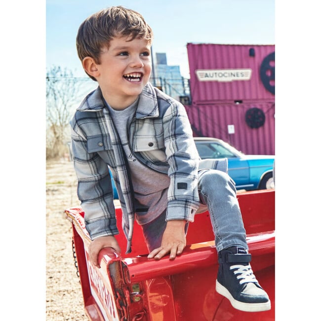 Boy Plaid Jacket, Blue - Jackets - 3