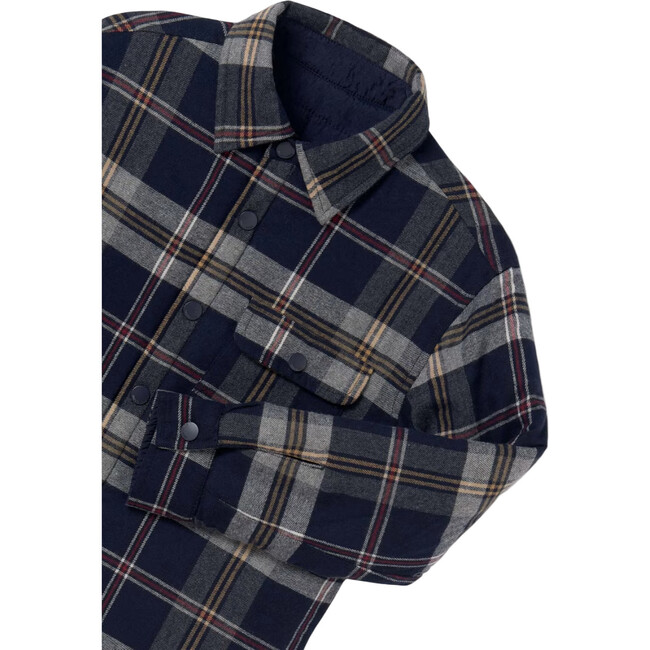 Boy Reversible Quilted Overshirt, Navy - Polo Shirts - 2