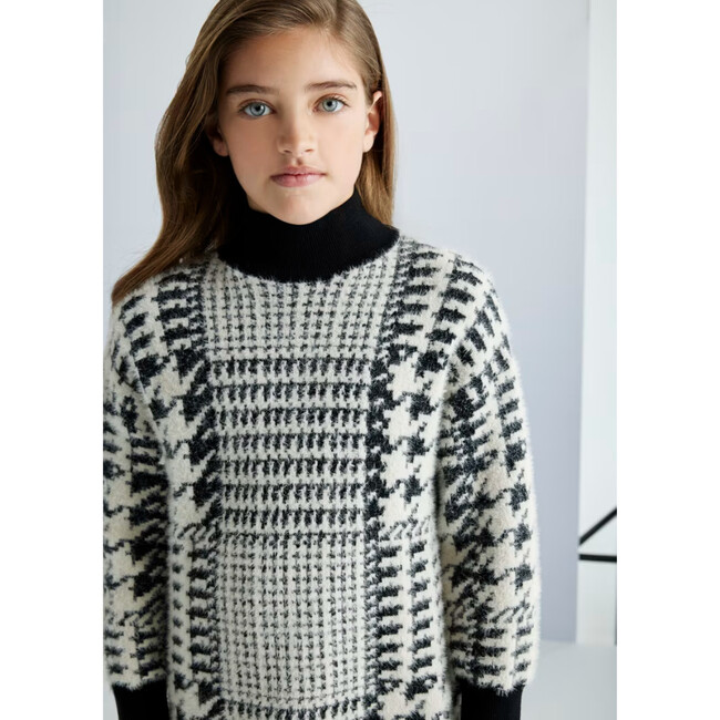Girl Houndstooth Knit Dress, Black - Dresses - 5