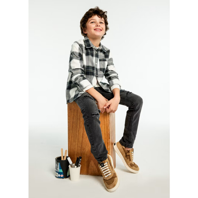 Boy Flannel Plaid Shirt, Grey - Polo Shirts - 3