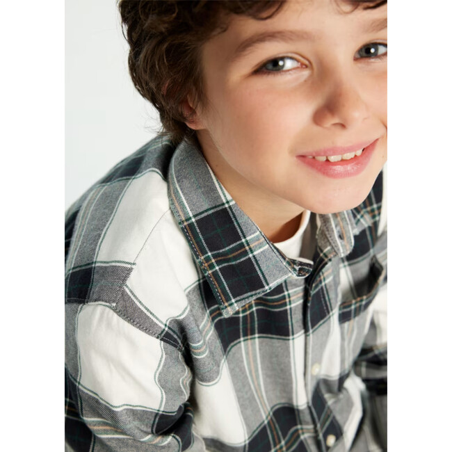 Boy Flannel Plaid Shirt, Grey - Polo Shirts - 4