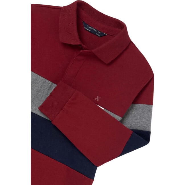 Boy Striped Polo Shirt, Red - Polo Shirts - 2
