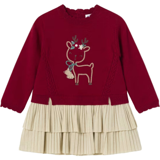 Baby Combined Knit Dress, Reindeer Red
