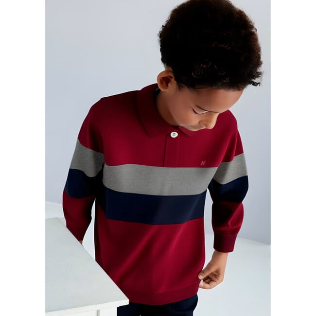 Boy Striped Polo Shirt, Red - Polo Shirts - 3