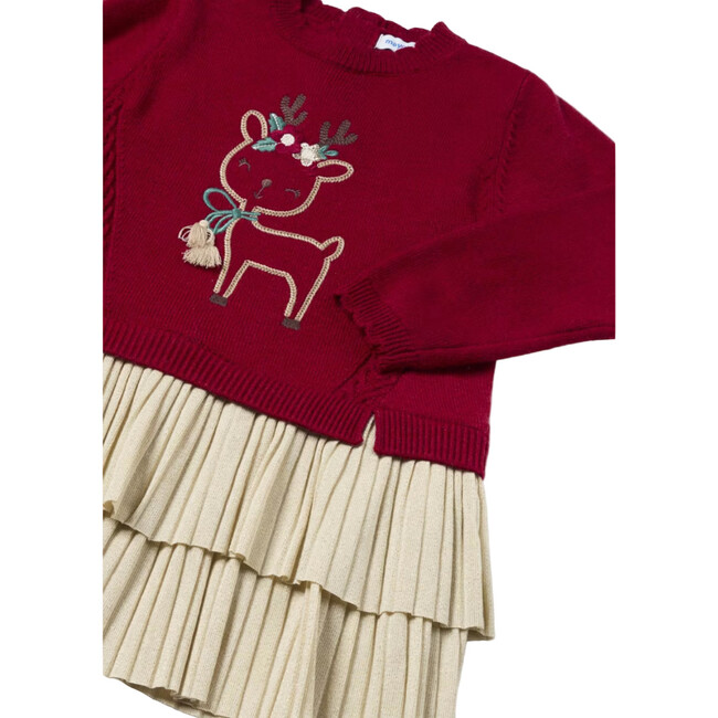 Baby Combined Knit Dress, Reindeer Red - Dresses - 2