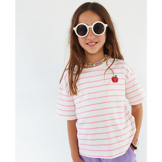 Girls' Boxy Tee, The Big Apple in Pink Stripes