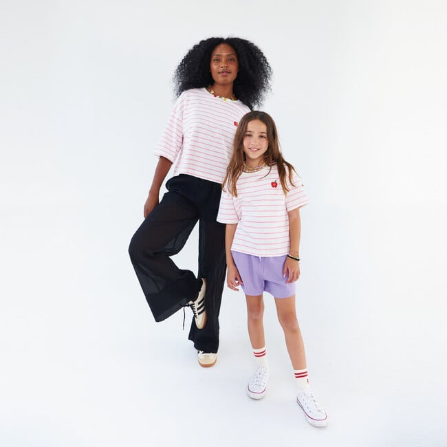 Girls' Boxy Tee, The Big Apple in Pink Stripes - T-Shirts - 2