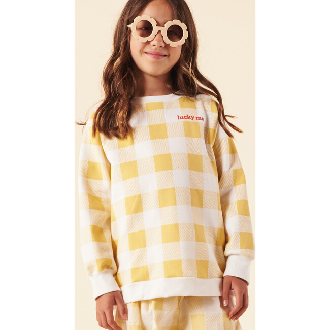 Cotton Sweatshirt, Picnic in Yellow and Cream Squares