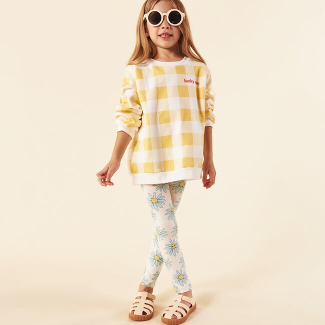 Cotton Sweatshirt, Picnic in Yellow and Cream Squares - Sweatshirts - 2