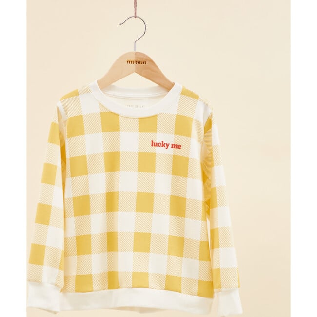Cotton Sweatshirt, Picnic in Yellow and Cream Squares - Sweatshirts - 6