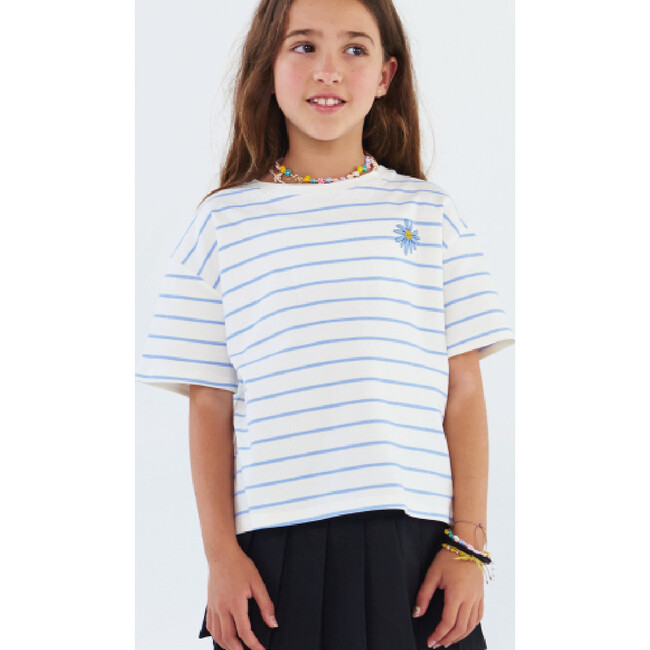 Girls' Boxy Tee, The Daisy Blue Stripes