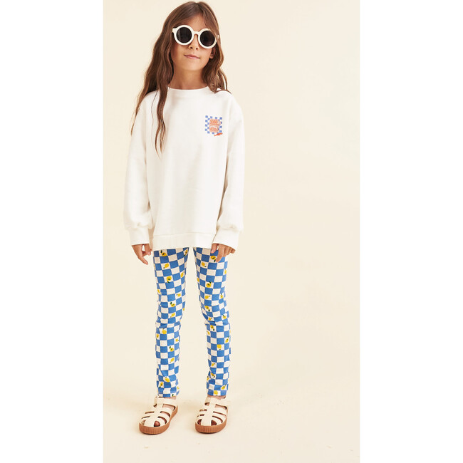 Cotton Leggings, Lemon Party Blue and White Squares