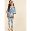 Cotton Leggings, Lemon Party Blue and White Squares - Leggings - 3 - thumbnail