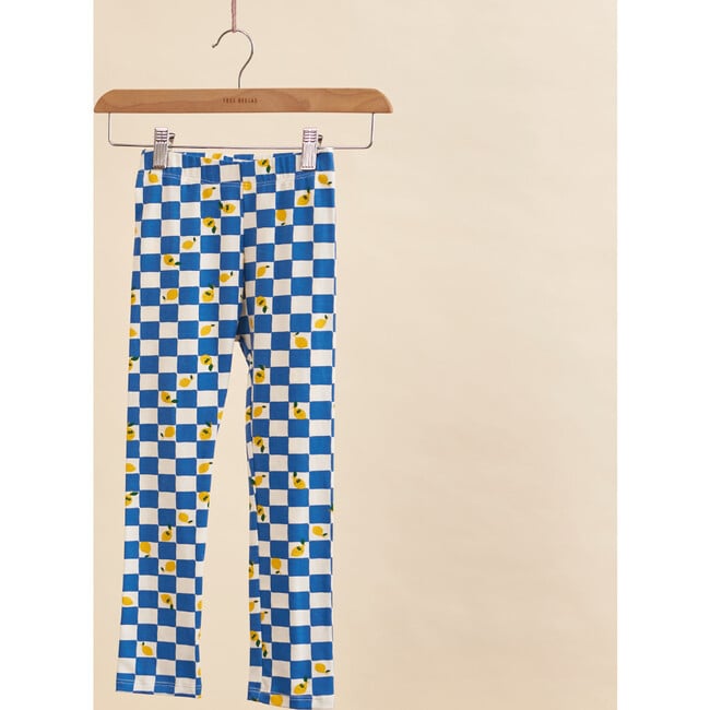 Cotton Leggings, Lemon Party Blue and White Squares - Leggings - 4