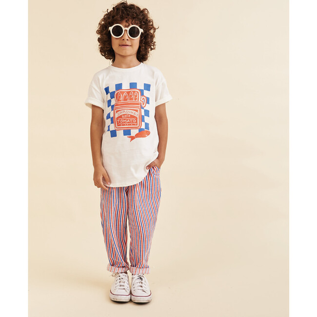 Cotton Pants, Linguini in Blue and Red Stripes