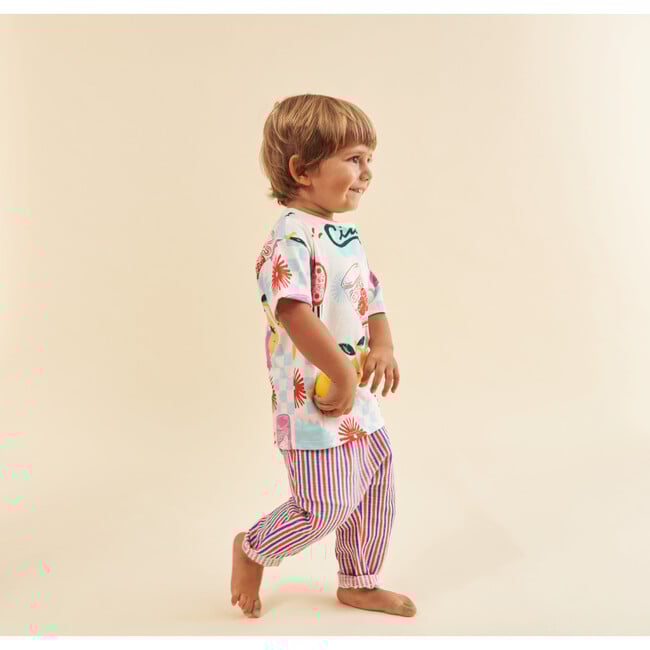 Cotton Pants, Linguini in Blue and Red Stripes - Pants - 3