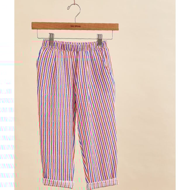 Cotton Pants, Linguini in Blue and Red Stripes - Pants - 4