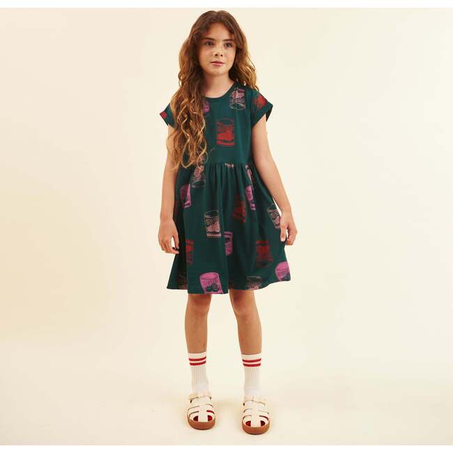 Girls' Cotton Dress, Don Pomodoro in Dark Green