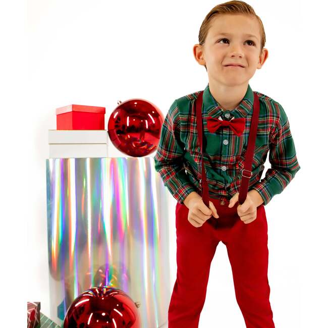 A Leading Role Premium Child Festive Plaid Button Up And Bow Tie Set