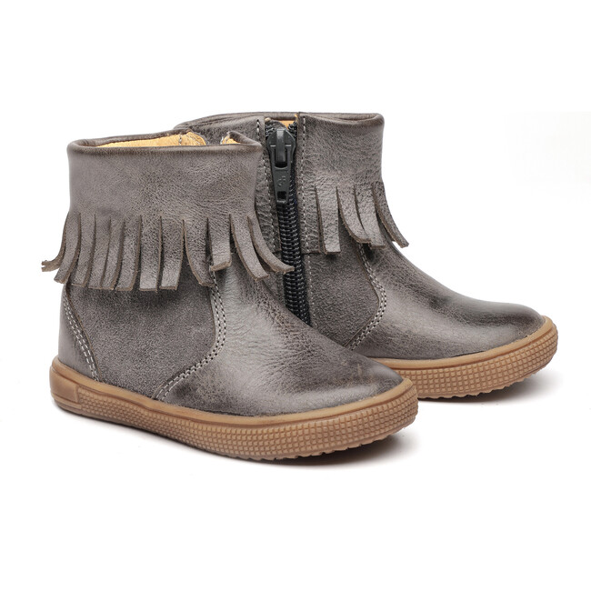 Leather Boots with Fringes, Charcoal