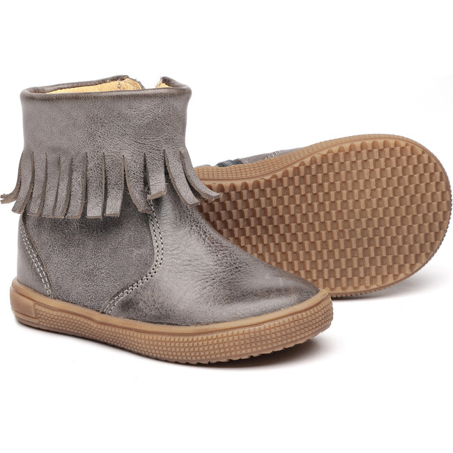 Leather Boots with Fringes, Charcoal